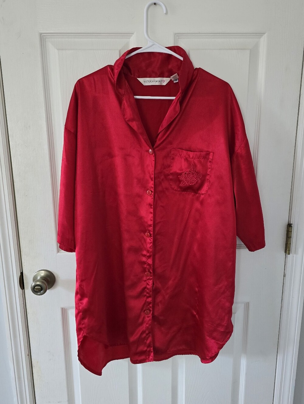 Vintage 90s Red Victoria's Secret Oversized Button Down Sleep Shirt Nightgown